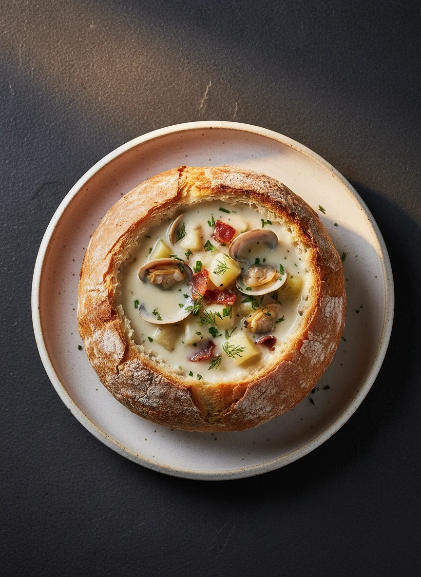 Clam Chowder in a Sourdough Bowl